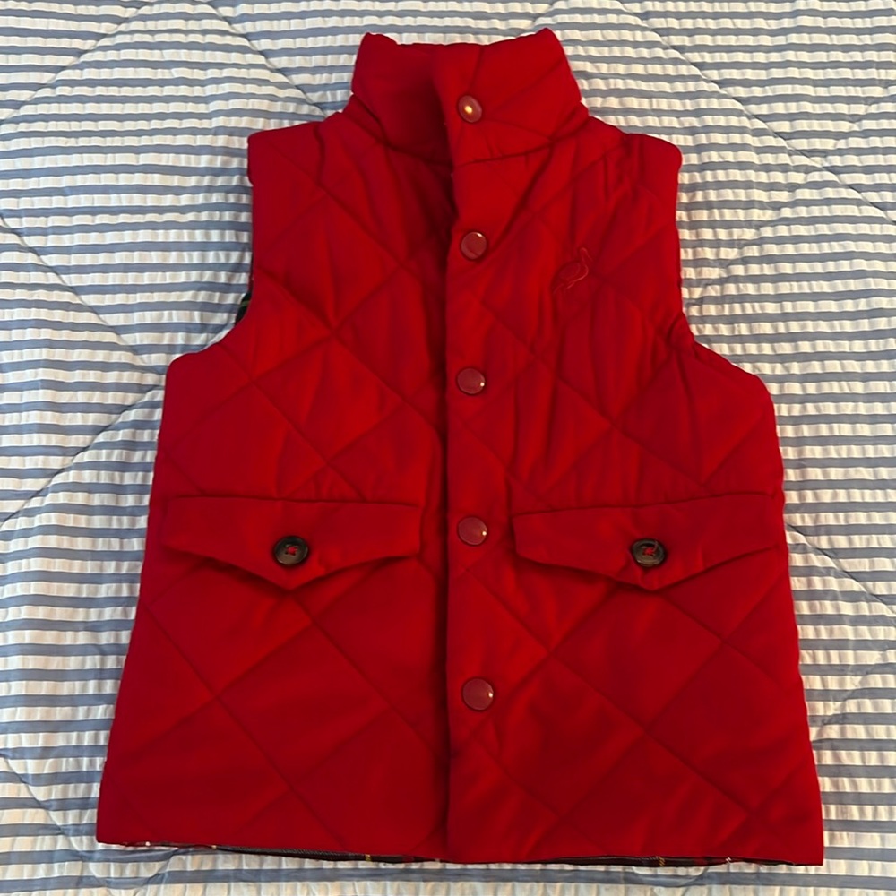 Boys Christmas red vest with plaid interior - The Beaufort Bonnet Company